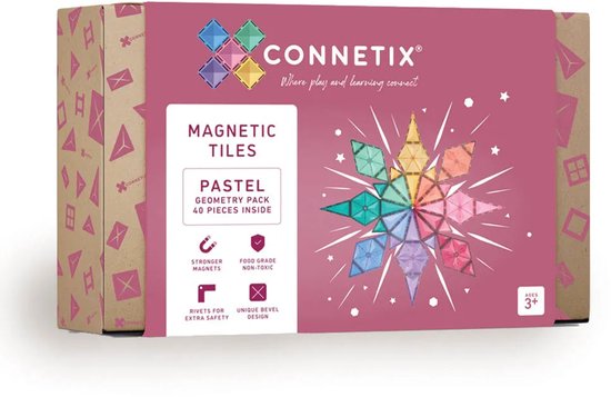 CONNETIX - Magnetisch Tegels - Pastel Geometrie Pakket - 40 Stuks - Magnetisch Speelgoed