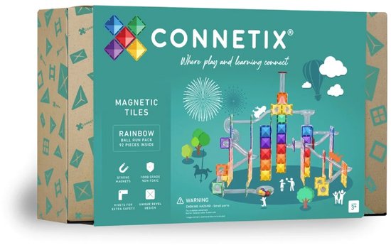CONNETIX - Magnetisch Tegels - Regenboog Ball Run Pakket - 92 Stuks - Magnetisch Speelgoed