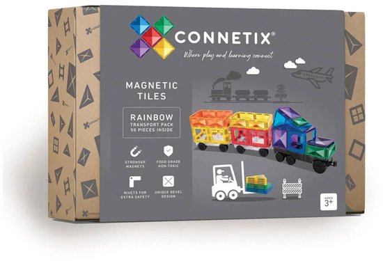 CONNETIX - Magnetisch Tegels - Regenboog Transportverpakking - 50 Stuks - Magnetisch Speelgoed