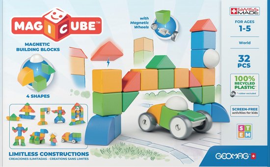Geomag MagiCube 4 Vormen Blokken Wereld Recycled - Magnetische Bouwblokken - 32-delig - Vanaf 3 jaar