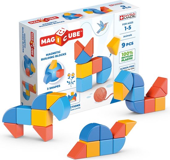 Geomag MagiCube Starter Set Dierenvormen Recycled - Magnetische Bouwblokken - 9-delig - Vanaf 1 jaar