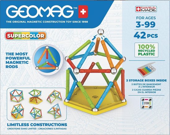 Geomag MagiCube Super Color Recycled - Magnetische Bouwblokken met Kleuraccenten - 42-delig - Vanaf 5 jaar