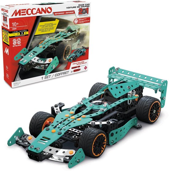 Bandai - Meccano 2-in-1 racewagen - 2-in-1 Formule 1 modellen bouwset - 353 onderdelen, gereedschap, instructies - F1 Supercar Auto Montage Activiteitenset - Kinderspeelgoed 10+ jaar oud -APM20108