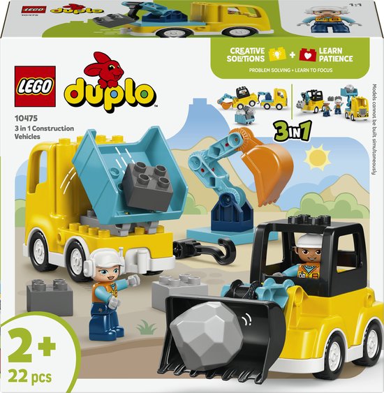 LEGO DUPLO 3-in-1 Bouwvoertuigen Educatief Speelgoed voor Kinderen vanaf 2 Jaar 10475