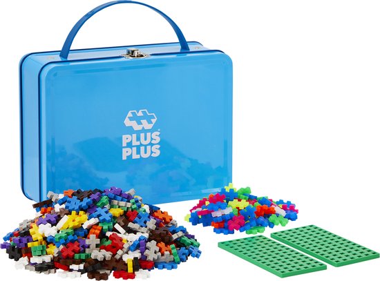 Plus-Plus Basic Reiskoffer 600 delige bouwset blauw - 7002 - Bouwspeelgoed - Constructiespeelgoed - Set met bouwstenen - Vanaf 5 jaar