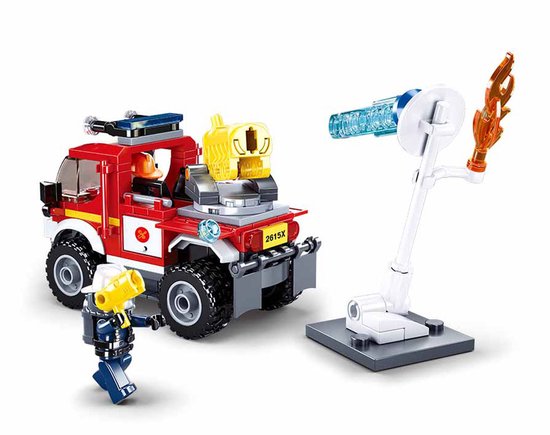 Sluban Brandweer Off-road met Waterkanon bouwspeelgoed kinderen vanaf 6 jaar – Constructiespeelgoed modelbouw brandweer voertuig – bouwdoos met 192 bouwstenen en 2 minifiguren – M38-B0965