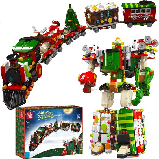 Mould King - 12028 2in1 Technic Transformers Trein bouwset | Classic Christmas Icons Robot Action Figure | Geschikt voor Lego | Kerstboom Creator Modelbouw | Kerst decoratie geschenkset voor volwassenen & kinderen | Bouwdoos met 1522 bouwstenen