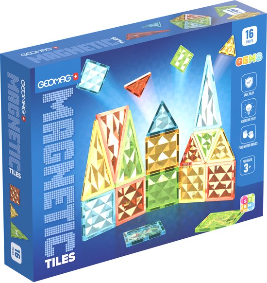 Geomag magnetisch speelgoed Magnetic Tiles Gems 16 bouwset.