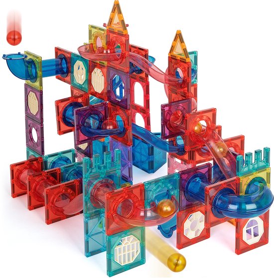GILA Magnetische Knikkerbaan 136 delig - Educatief Speelgoed - Interactieve Knikkerbaan -Magnetic Tiles - Speelgoed - Magnetische Tegels - Montessori - Bouwstenen - Magna Wereld - Voor 3, 4, 5, 6, 7, 8, 9 Jaar